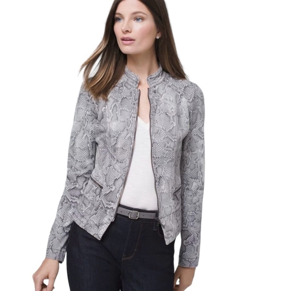 White House Black Market Snake Print Moto Jacket